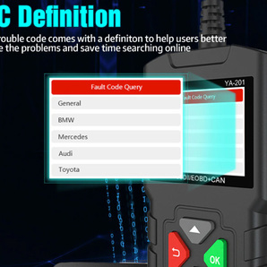 E★特価在庫処分★日本語化済み カラー表示 OBD2 診断機 Kingbolen YA-201 送料無料スキャナーバッテリーチェックも可能！限定出品の画像6