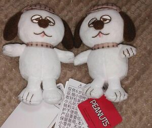 SNOOPY　スヌーピー　オラフ　２点　ぬいぐるみマスコット　チェックスタイル　兄弟　ペア