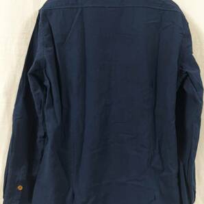 E-1242 本場アメカジ輸入古着シャツ REVETH ネイビーの長袖バンドカラー隠れボタンデザインシャツ 腕捲りボタン付き L (US-FIT) の画像2