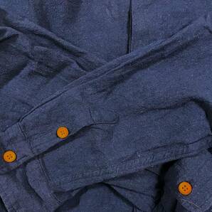 E-1242 本場アメカジ輸入古着シャツ REVETH ネイビーの長袖バンドカラー隠れボタンデザインシャツ 腕捲りボタン付き L (US-FIT) の画像5