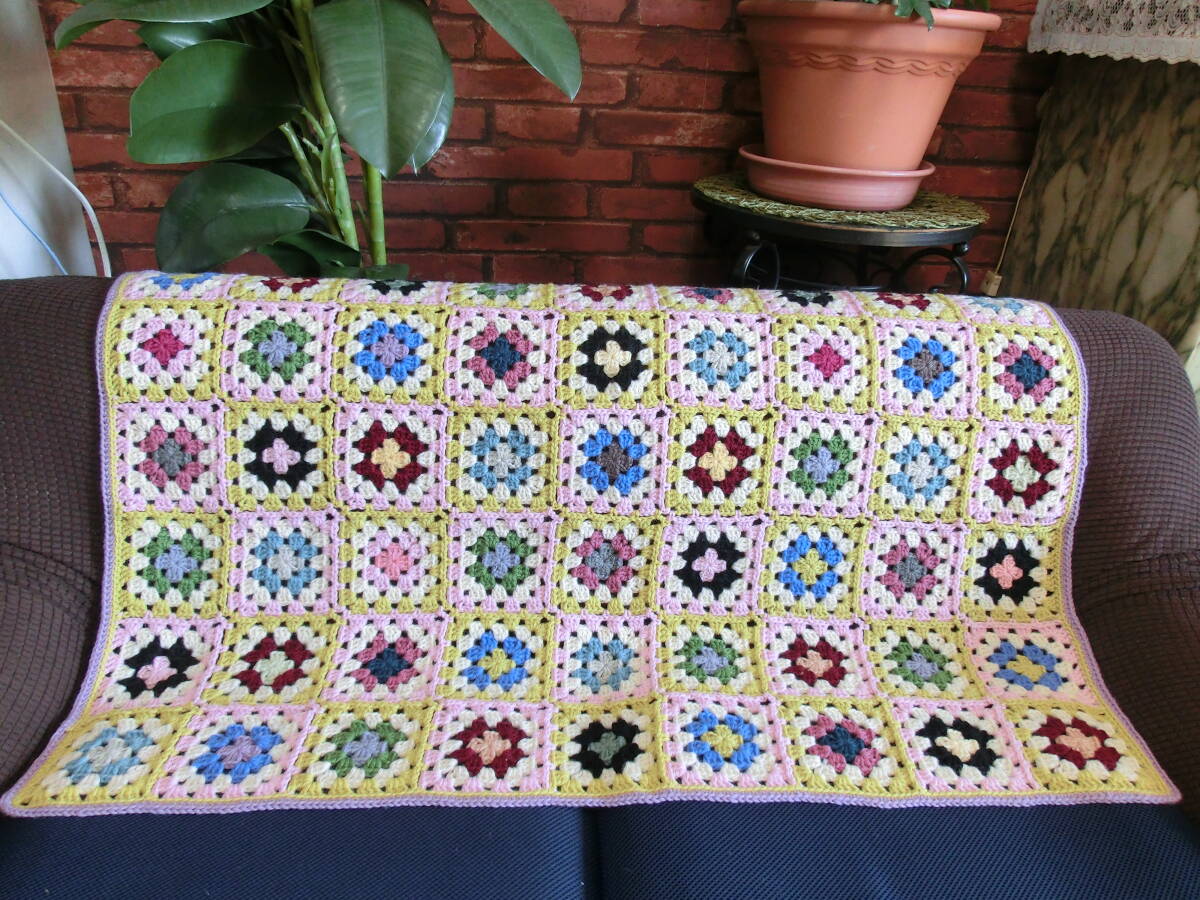 ★Hand-knitted★Crochet★Blanket★Sofa cover★Motif connecting Handmade③, knitting, Finished product, others