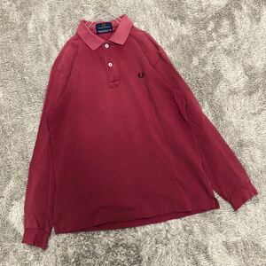 FRED PERRY Fred Perry polo-shirt with long sleeves size M wine red red purple deer . deer. . one Point embroidery men's tops there is no highest bid (Z17)