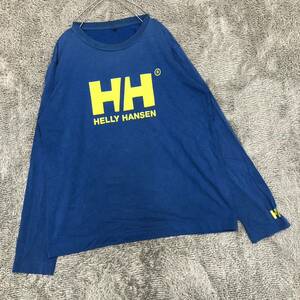 HELLY HANSEN ヘリーハンセン ロンT 長袖Tシャツ サイズM ブルー 青 ロゴプリント 丸首 カットソー メンズ トップス 最落なし （V17）