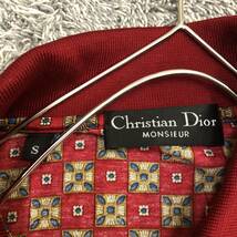 Christian Dior クリスチャンディオール 長袖ポロシャツ イタリア製 サイズS 総柄 コットン レッド 赤 メンズ トップス 最落なし （C18）_画像6