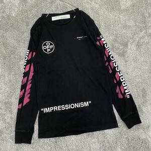 OFF WHITE オフホワイト 長袖Tシャツ 長袖カットソー ロンT サイズS ブラック 黒 メンズ トップス 最落なし （K17）