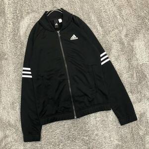 adidas アディダス ノーカラートラックジャケット サイズM相当 ブラック 黒 ラグラン ジャージ ロゴ メンズ トップス 最落なし （D18）