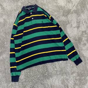 NAUTICA ノーティカ 90s 90年代 長袖シャツ 長袖ポロシャツ ボーダー サイズM グリーン 緑 メンズ トップス 最落なし （E18）