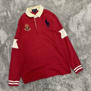 POLO RALPH LAUREN ラルフローレン 長袖シャツ ポロシャツ ラガーシャツ サイズL レッド 赤 メンズ トップス 最落なし （G18）