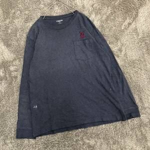 LANDS'END ランズエンド 長袖Tシャツ 長袖カットソー ロンT サイズM ポケット ワンポイント 無地 ブルー メンズ トップス 最落なし （K18）