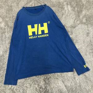 HELLY HANSEN ヘリーハンセン ロンT 長袖Tシャツ サイズM ブルー 青 ロゴプリント 丸首 カットソー メンズ トップス 最落なし （N18