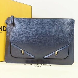 40148★1円スタート★FENDI フェンディ 未使用品 セカンドバッグ モンスター バグズアイ クラッチバッグ レザー メタリックブルー