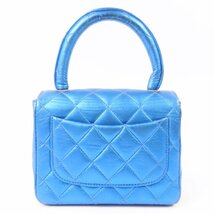 40140★1円スタート★CHANEL シャネル 中極美品 親子バッグ 子 ミニバッグ ヴィンテージ ハンドバッグ ラムスキン メタリックブルー_画像2