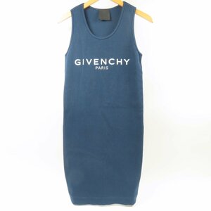 79278GIVENCHY ジバンシィ 新品同様美品 ノースリーブ 2023年製 ロゴ 服 リブ タンクトップ S Uネック ワンピース ネイビー