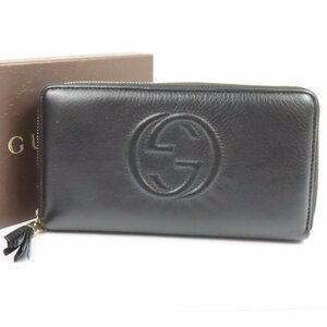 40365★1円スタート★GUCCI グッチ 新品同様美品 ソーホー インターロッキングG タッセル ラウンドファスナー長財布 レザー ブラック