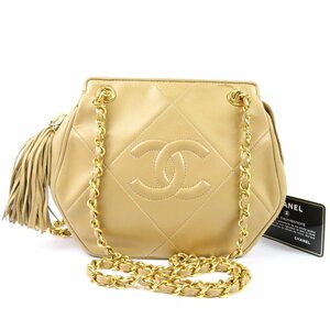 40414★1円スタート★CHANEL シャネル 中極美品 マトラッセ チェーンショルダーバッグ ココマーク タッセル ラムスキン ベージュ