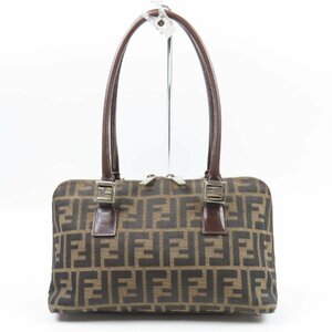 79335FENDI フェンディ 美品 ズッカ柄 ショルダーバッグ ヴィンテージ ハンドバッグ ナイロンキャンバス レザー ブラウン レディース