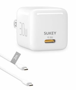 充電器 30W急速充電器 ホワイト USB USB-C iPhone タイプCケーブル　2m 急速充電器＆typecケーブルセット