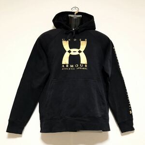 UNDER ARMOUR/アンダーアーマー☆スウェット/パーカー☆ビッグロゴ/裏起毛/ジャケット/ジャージ/ブラック×ゴールド/M