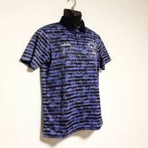 美品☆adidas GOLF/アディダスゴルフ☆半袖☆ポロシャツ☆ボーダー/迷彩/ストレッチ/吸汗速乾/トップス/ジャケット/ゴルフウェア/紺×青/M_画像2