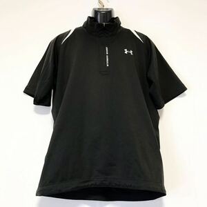 美品☆UNDER ARMOUR/アンダーアーマー☆半袖☆ウインドブレーカー☆裏地メッシュ/ジャケット/ゴルフウェア/黒×白/大きめサイズ/XL