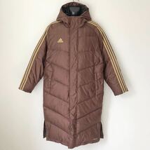 美品☆adidas/アディダス☆ダウンコート☆ダウン80%☆防寒/軽量☆ベンチコート/ウインドブレーカー/ジャージ/ブラウン/大きめサイズ☆O_画像1