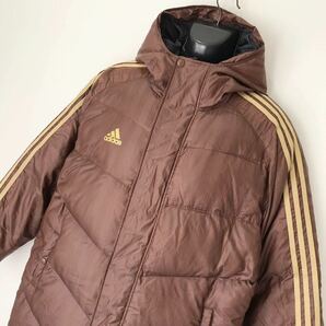 美品☆adidas/アディダス☆ダウンコート☆ダウン80%☆防寒/軽量☆ベンチコート/ウインドブレーカー/ジャージ/ブラウン/大きめサイズ☆Oの画像3