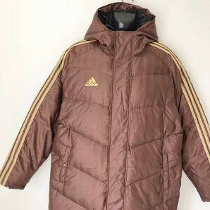 美品☆adidas/アディダス☆ダウンコート☆ダウン80%☆防寒/軽量☆ベンチコート/ウインドブレーカー/ジャージ/ブラウン/大きめサイズ☆Oの画像2