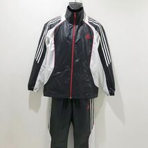 adidas/アディダス☆ウインドブレーカー☆セットアップ/上下セット☆ストレッチ☆ジャージ/ブラック×ホワイト/大きめ☆O_画像2