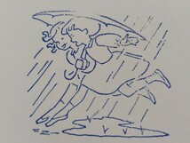 雨の日の過ごし方　仲良し　子供　兄弟　相合い傘　水溜り　フランス　アンティーク　教材　スタンプ　ヴィンテージ　ハンコ　レトロ　雑貨_画像1