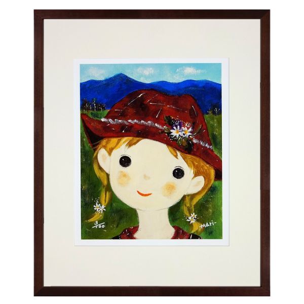 前田麻里 ｢山へ行こうよ｣ ジグレー 版画 額入り 絵画 限定100部 現代洋画家 女の子 メルヘン かわいい 癒し 真作保証, 美術品, 版画, その他