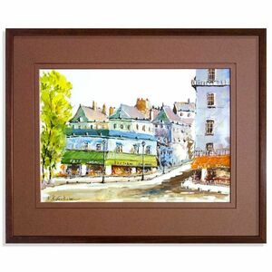Art hand Auction Watercolor Painting Hiroshi Kusakabe Cafe in Saint-Germain (France) Framed Landscape Painting Hand-painted Memories of Travel Issui-e Street of Paris, painting, watercolor, Nature, Landscape painting