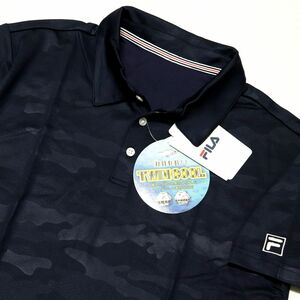 ●送料390円可能商品 フィラ FILA ゴルフ GOLF 新品 メンズ UVCUT COOL 涼感 半袖 ポロシャツ 迷彩 紺 XL [412307-NV-LL]一 三 参★QWER