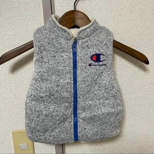 champion ボア ベスト キッズ グレー 90 チャンピオン 古着 男の子 女の子 フリースベスト ボア ジップベスト