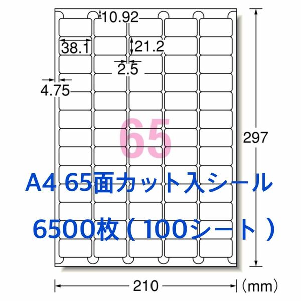 枚数多用途に◇A4 65面ラベルシール 6500枚分◇使い易いカット入り