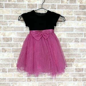1円 子供ドレス ワンピース サイズ110 ベロア黒ピンク カラードレス 発表会 イベント　中古２１２８