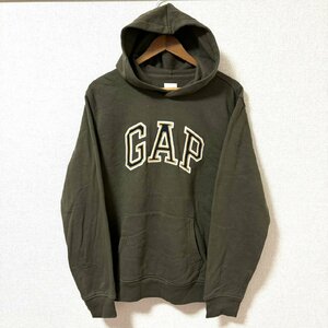 (^w^)b GAP ギャップ スウェット プルオーバー パーカー トップス ビック ロゴ 裏起毛 ロング シーズン 万能 カジュアル オリーブ L 7915EE