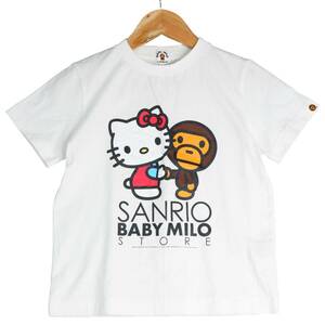 ◆美品◆ アベイシングエイプ × サンリオ BABY MiLO A BATHING APE ハローキティ 半袖 Tシャツ カットソー 白 キッズ 120 ◆子供服 1084C0