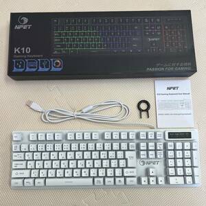 キーボード　NPET K10 RGBゲーミングキーボード ホワイト　USB