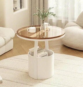 北欧風 丸型 テーブル ローテーブル ガラステーブル センターテーブル ガラス おしゃれ 収納付き コーヒーテーブル
