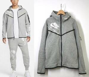 【22SS】NIKE ナイキ TECH FLEECE FULL ZIP L/S HOODIE テックフリース ジップパーカー XL グレー ロゴ フード