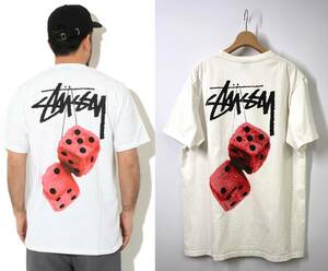 STUSSY ステューシー FUZZY DICE TEE ダイスTシャツ L ホワイト 白 半袖 サイコロ ストックロゴ