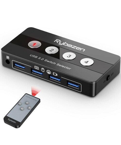 Rybozen USB3.0 スイッチセレクター 4ポートUSB周辺スイッチャーボックス 4つのUSBデバイスを共有 PCプリンター/スキャナー/マウス/