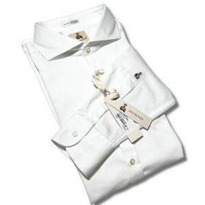 新品 未使用 GUY ROVER サイズ XL ホリゾンタルカラー 長袖 鹿子 ポロ ドレス シャツ ホワイト ギローバー