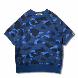 A BATHING APE ブルー カモ 半袖 スウェット ラグラン Tシャツ トレーナー M ア ベイシング エイプ BAPE