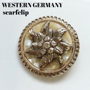 希少☆スカーフクリップ 西ドイツ エーデルワイス ゴールド ビンテージ Vintage WESTERN GERMANY刻印 レトロアンティーク 海外製 ブローチ