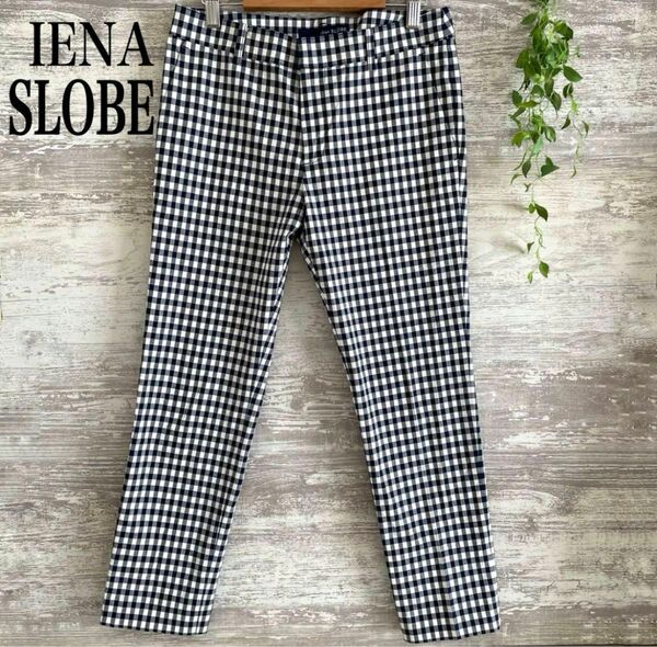 SLOBE IENA チェッククロップドパンツ　紺×白　36