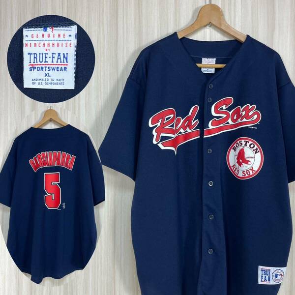 希少☆TRUE FAN MLB メジャー ボストン・レッドソックス #5 ノマー・ガルシアパーラ ベースボールシャツ ゲームシャツ XL ネイビー 古着