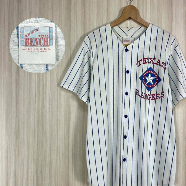 90年代☆USA製☆OFF THE BENCH MLB メジャー テキサス・レンジャーズ ベースボールシャツ ゲームシャツ ヴィンテージ アメリカ製 古着