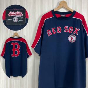 【入手困難】Stitches MLB メジャーリーグ ボストン・レッドソックス 両面ロゴ ワッペン ゲームシャツ ユニフォーム Tシャツ XL表記 古着