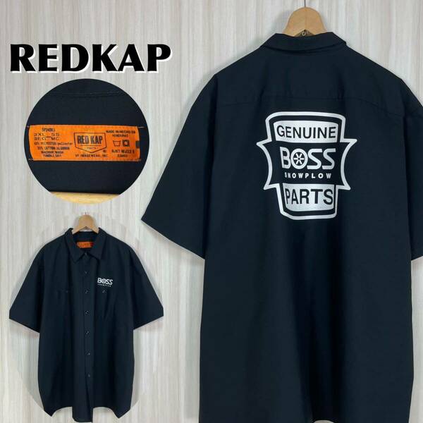 ☆入手困難☆美品☆3XL表記☆ビッグサイズ☆ RED KAP レッドキャップ 企業ロゴ BOSS社 バックプリント 半袖ワークシャツ ブラック 黒 古着